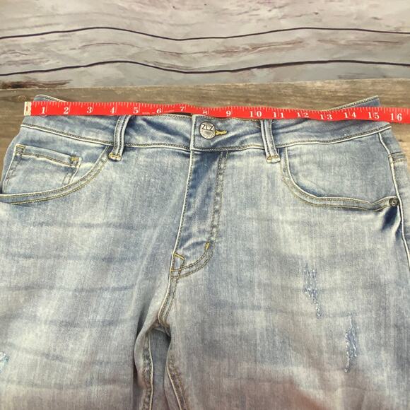Men's Z ZLZ Distressed Skinny Fit Denim Blue Jeans 30W NWT 30x32 Ripped Stretch - Picture 10 of 11